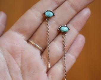 Turquoise Chain Earrings - Bright Eyes Earrings - .925 Sterling Silver