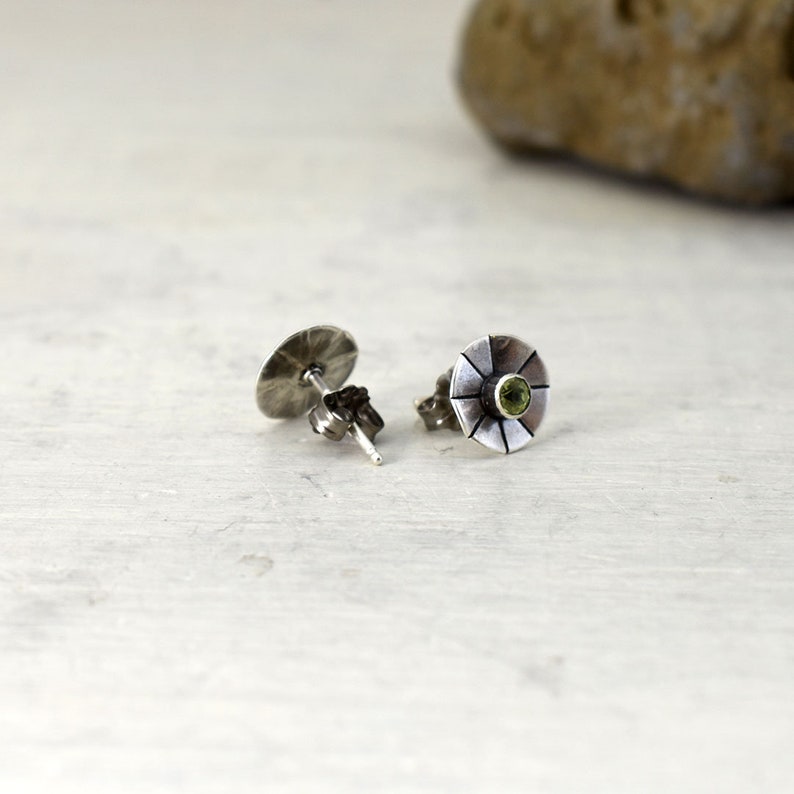 Sunburst Earrings in Peridot Sterling Silver Posts August Birthstone Peridot Studs