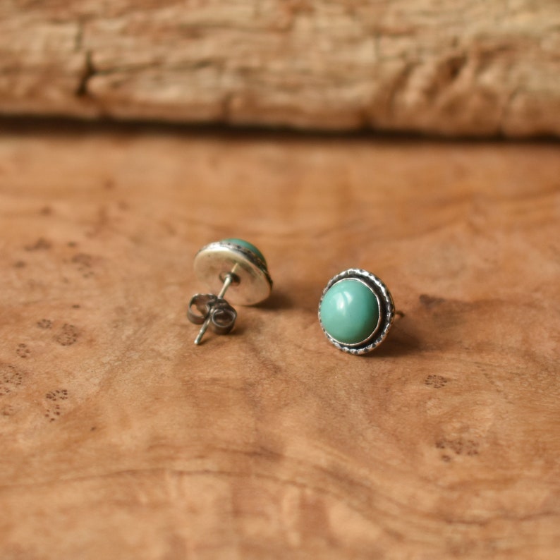 Hammered Turquoise Posts American Turquoise Earrings Turquoise Studs Silversmith image 3