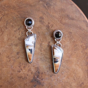 Dendtrit & Schwarzer Achat Ohrstecker - .925 Sterling Silber - Zwei Stein Ohrringe - Unikat