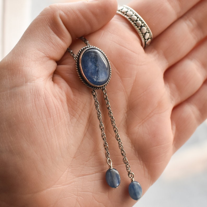 Kyanite Necklace Blue Kyanite Bolo Silversmith Sterling Silver Mock Bolo
