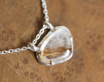 Copper Rutilated Quartz Pendant - Rutilated Quartz Necklace - Sterling Silver