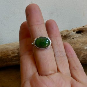 Nefrit Jade Ring - Grön Öst Väst Oval Ring - .925 Sterling Silver bild 3