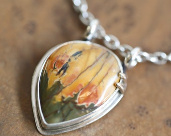 Red Creek Jasper Pendant - 14K Solid Gold Accents - Sterling Silver