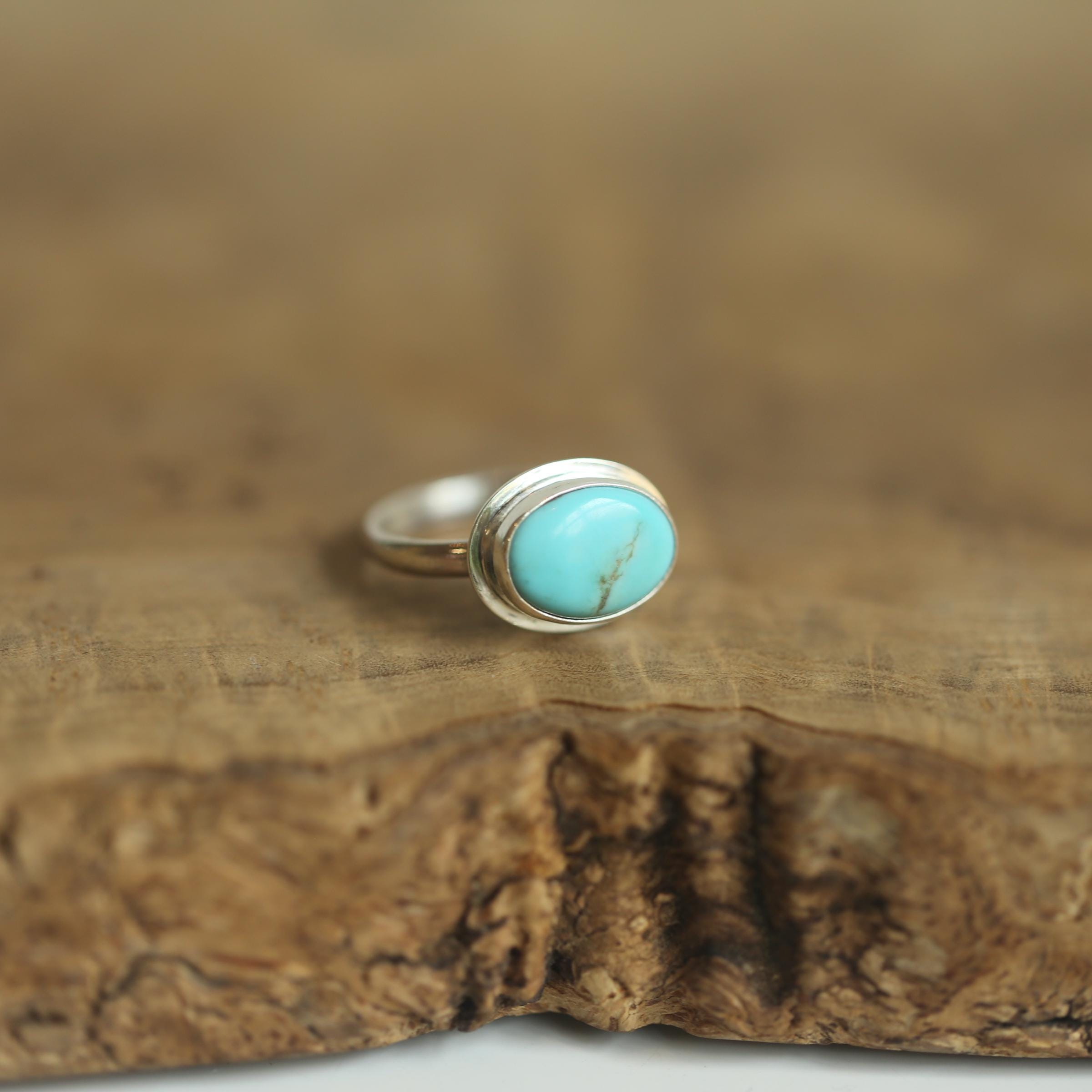 Kingman Turquoise Sterling Silver Ring – East West Oval Design - Etsy