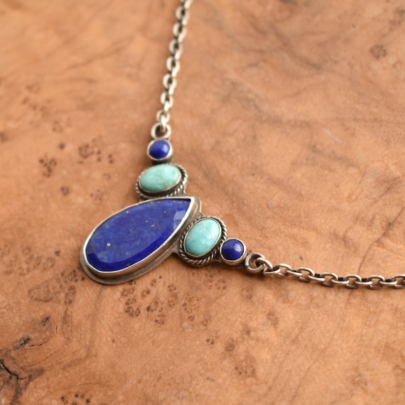 Lapis Lazuli and Turquoise Pendant Kindness Necklace Multi stone