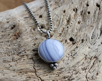 Blue Lace Agate Pendant- Silversmith - 15mm Blue Agate Stone - Choose Your Stone - Sterling Silver