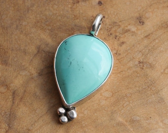 Turquoise Pendant - Turquoise Necklace - Upside down Teardrop - Silversmith