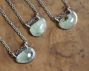 Ready to Ship - Prehnite Hanging Rock Pendant - Green Prehnite Pendant - Prehnite Necklace - Sterling Silver