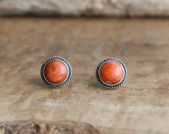 Red Sponge Traditional Posts - Red Coral Posts - .925 Sterling Silver - Silversmith