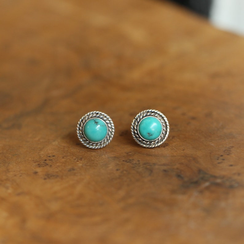 Small Western Turquoise Posts Boho Turquoise Earrings Turquoise Studs Silversmith image 2