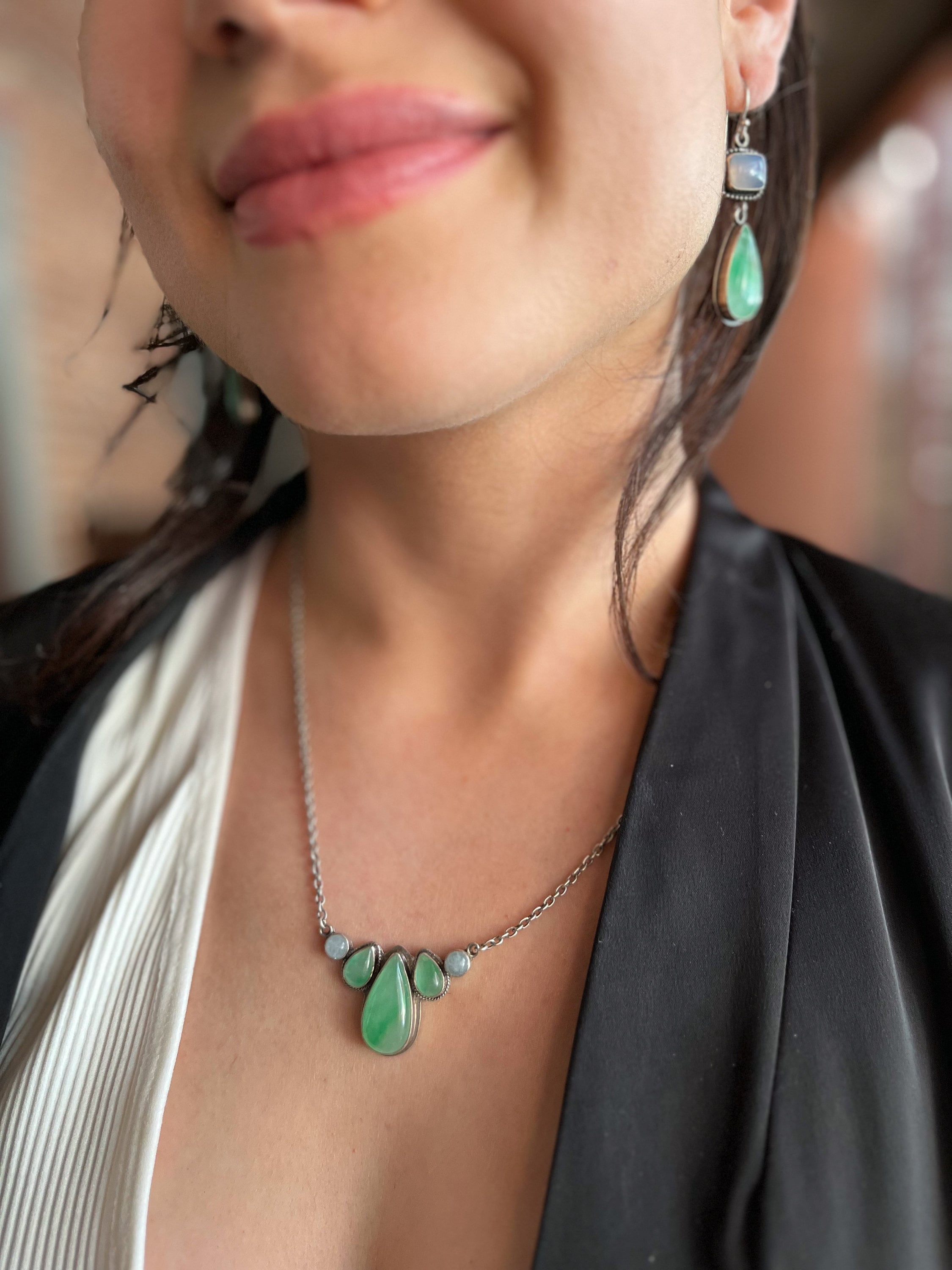Jade Harmony Necklace - 5 Stone Pendant - Jade Aquamarine
