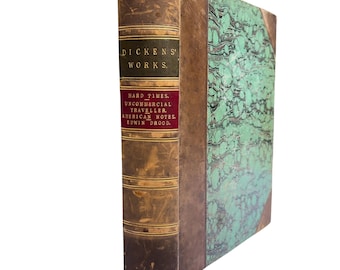 Antique Charles Dickens Book: Hard Times, Illustrated Quarter-Leather Bound