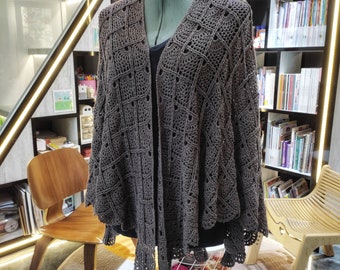 Lacy Shawl /  Wrap in Brown Cotton
