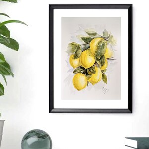 Lemons on a branch, Fruits, Original watercolor Flowers in watercolor 9&quot; x 12&quot;