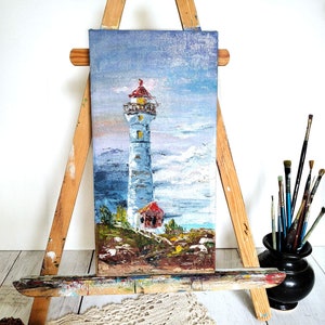 Lighthouse Painting, Seascape Painting, Miniature Framed, Small oil painting, oil miniature 12&quot; x 6&quot;