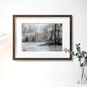 Dawn, green forest, Morning, Original watercolor, Watercolor landscape 8&quot; x 10&quot;