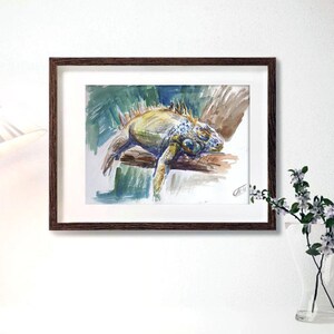 Sleeping chameleon, african animals, small watercolor painting, watercolor miniature