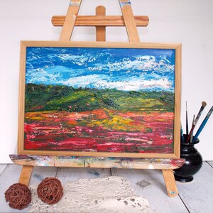 Flower landscape, field of flowers, small framed painting