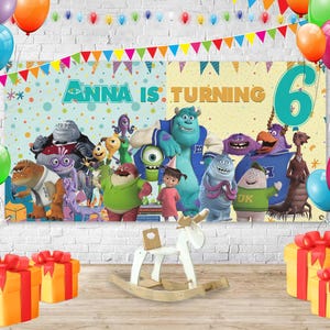 Custom Monster Inc Backdrop Banner, Mike Wazowski, James P Sullivan, Birthday Banner, Birthday Party Decor UNWH30