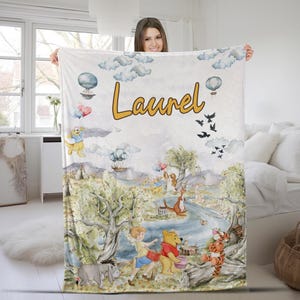 Pooh Bear And Friends Blanket, Personalized Watercolor Winnie The Pooh Blanket, Birthday Gift For Her/Him SKXF18