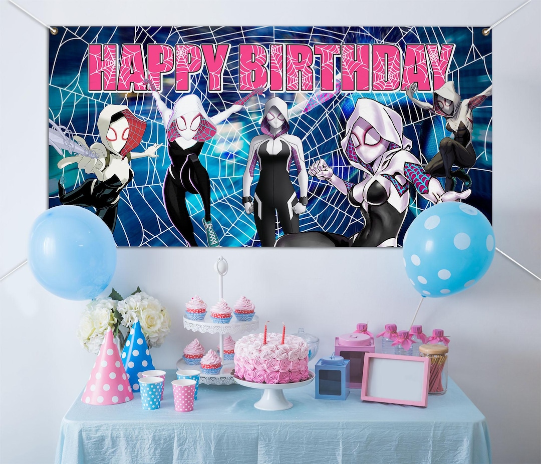 Spider Gwen Happy Birthday, Spidey Backdrop Banner, Spidey Birthday ...