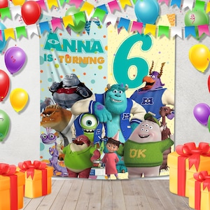 Custom Monster Inc Backdrop Banner, Mike Wazowski, James P Sullivan, Birthday Banner, Birthday Party Decor UNWH30