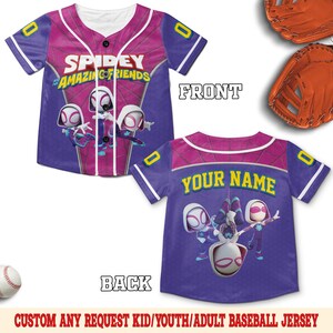 Personalized Ghost-Spider Spidey Baseball Jersey,  Gwen Stacy Spidey Birthday, Spidey and His Amazing Friends Birthday Shirt OHR201