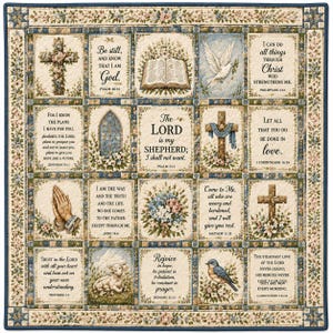 Christian Quilt Blanket, Bible Verse Throw, Faith Inspired Bedding, Religious Gift, Cross Floral Quilt Decor ORENQB051