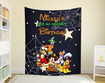 Mickey's not so spooky Birthday Halloween Banner, Mickey and Minnie Halloween Birthday Banner SK1F01