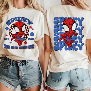 2-sided Spidey and His Amazing Friends Shirt, Ghost Spider Spin Matching Tee, Disney MCU Comic Tee, Disneyland Family Trip Gifts UNY203-2