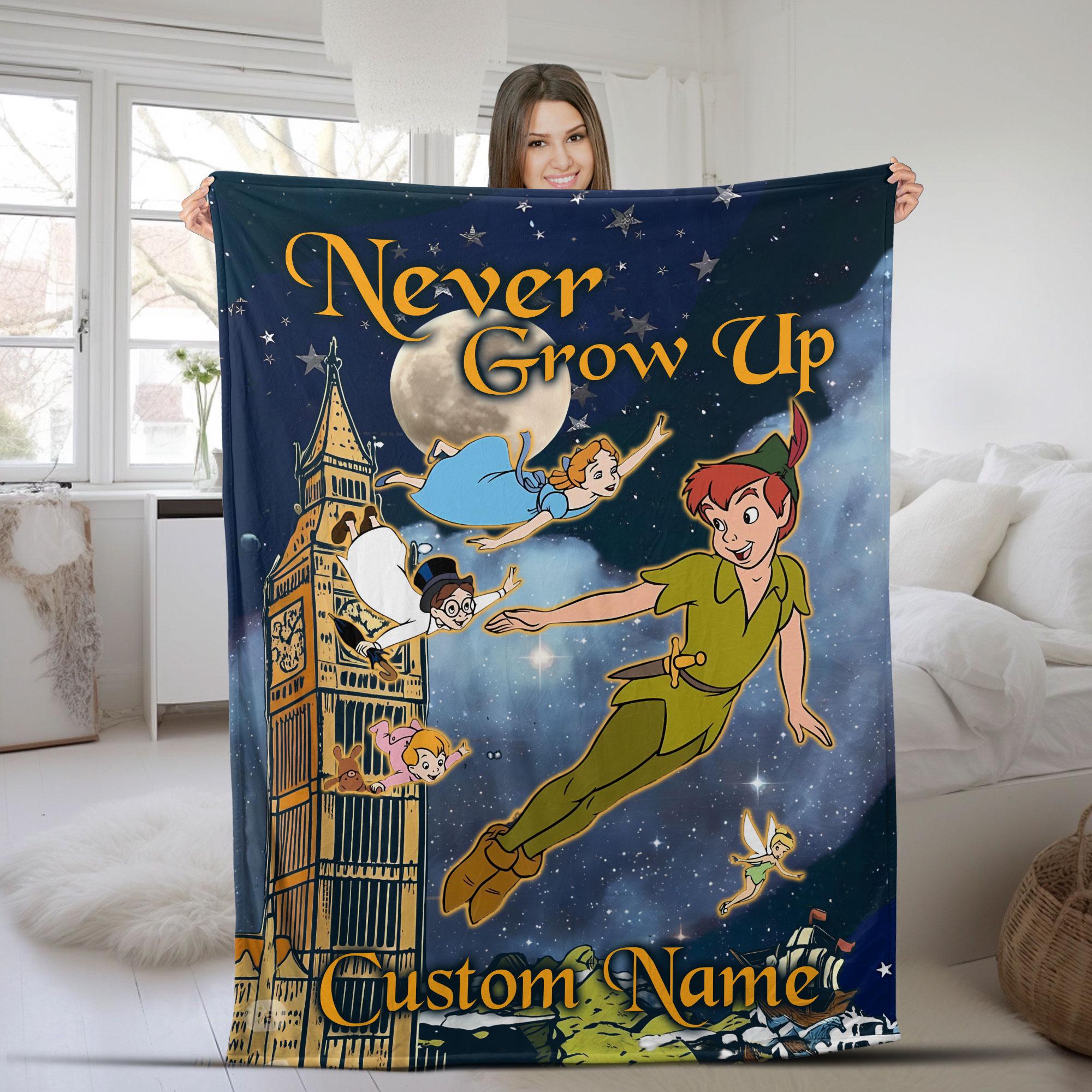 Discover Personalized Watercolor Disney Peter Pan Blanket, Peter Pan Wendy Tinker Bell