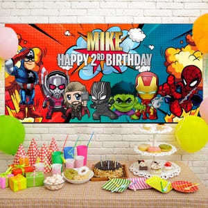 Super Heroes Birthday Banner,Super Heroes Birthday Backdrop,Birthday Kids Decor,Birthday Supplies, HAP101 KHAP101