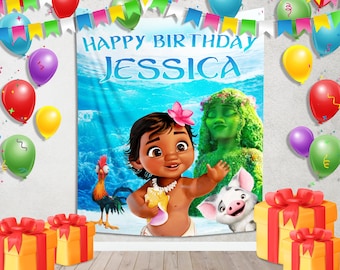 Moana Birthday Banner,Personalized Moana Birthday banner,Custom Moana Backdrop,Custom Birthday Backdrop,Moana Banner, HAPC12 KHAPC12