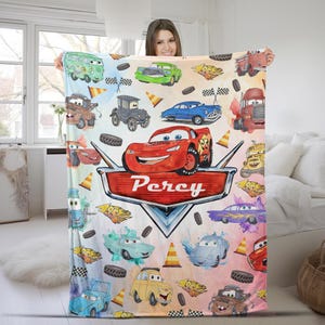 Personalized Cars Disney Blanket, Custom Name Lightning Mcqueen Sally Tow Mater Cars Blanket, Cars Characters Birthday Blanket Gifts OHQT21