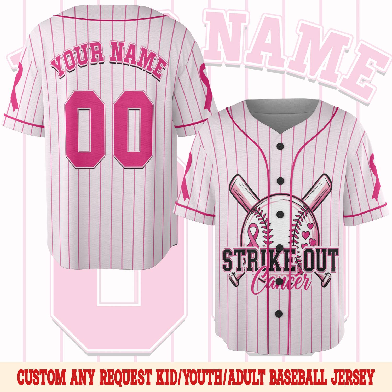 Discover Custom Baseball Breast Cancer Baseball Jersey/Strike Out Cancer/Cancer Awareness