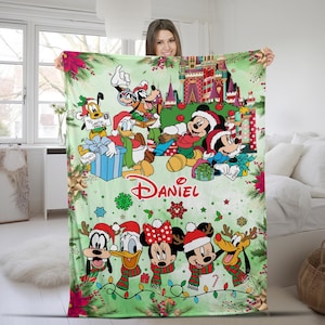 Personalized Mickey and Friends Santa Disney Christmas Blanket, Mickey's Very Merry Christmas Party Decor, Family Christmas Tree Gift KCUL14