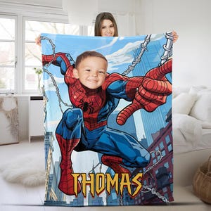 Custom Spider Man Blanket, Cartoon Blanket With Face,Blanket With Cartoon Name,Funny Christmas Gift,Superhero Spider Man Blanket UM5505