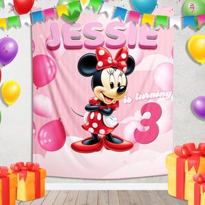 Minnie Mouse Birthday Backdrop, Minnie Mouse Birthday Banner Decoration, Minnie Mouse Decoration Party, Minnie Mouse Background SKS534