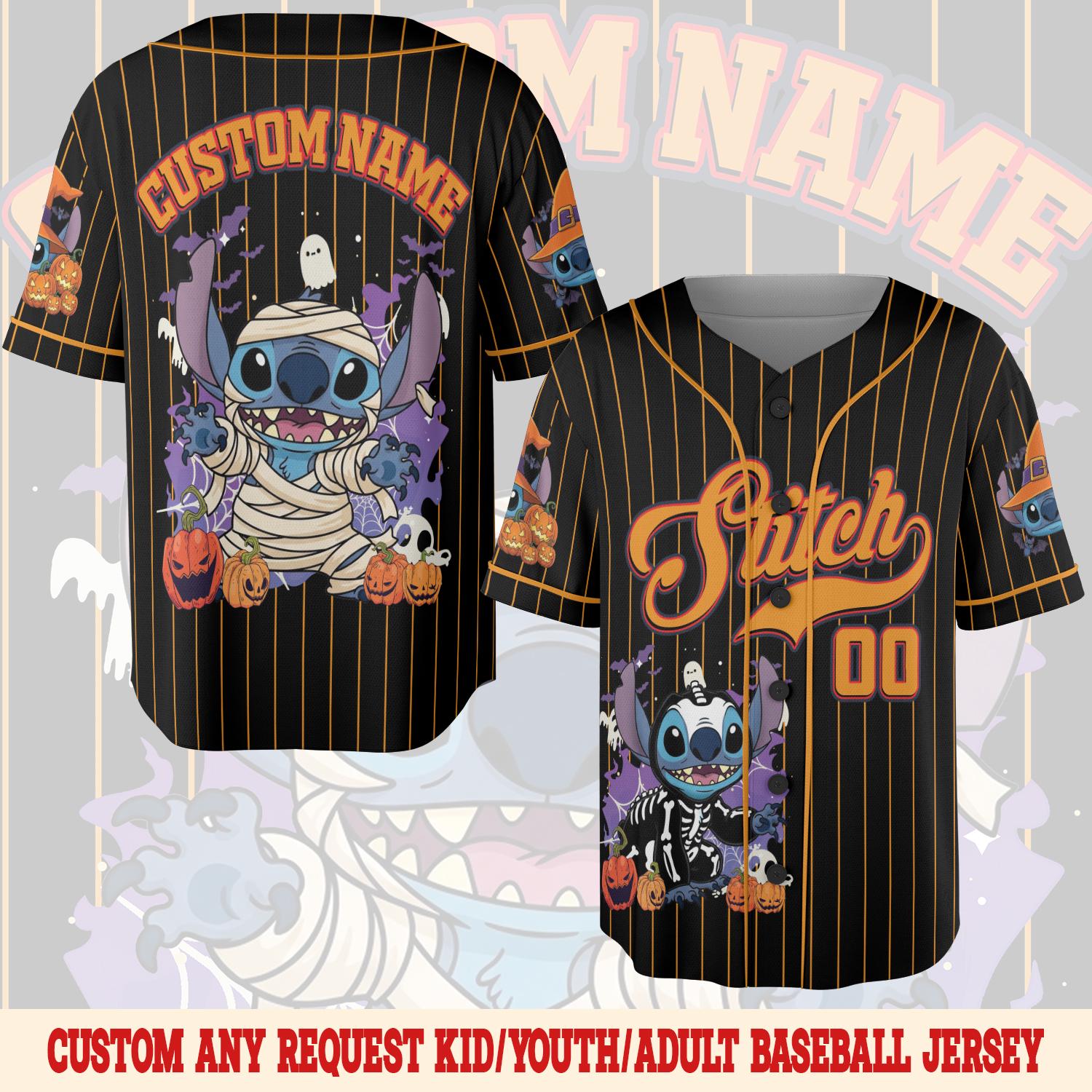 Discover Custom Stitch Halloween Baseball Jersey, Stitch Angel Lilo Disney Halloween Jersey