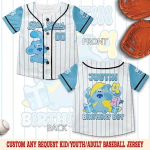 Personalized Blue Clues Baseball Jersey, Blue Dog Lovers Birthday Girl Jersey, Blue Clues Family Shirt, Blue Clues Kids OHTJ06