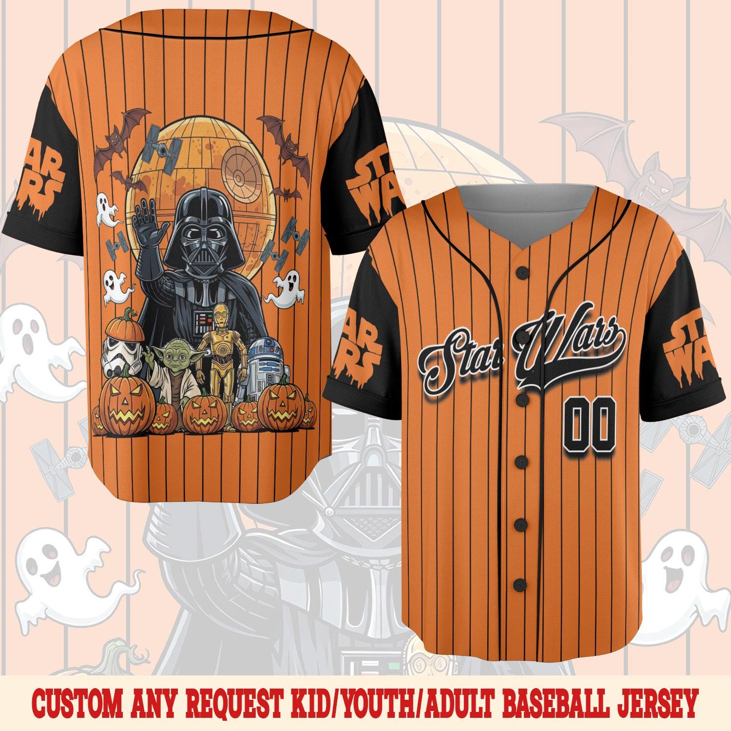 Discover Vintage Star Wars Halloween Baseball Jersey, Death Star Pumpkin, Disney Halloween Costume