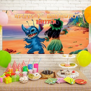 Lilo and Stitch Birthday Banner,Lilo & Stitch Personalised Birthday Backdrop, Lilo and Stitch Birthday Wall Decor, HAP109 KHAP109
