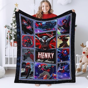 Miles Morales Spider-Man Fleece Blanket, Spider-Man Across The Spider-Verse Blanket, Superhero Avengers Throw Blanket For Bed SL2N09-1