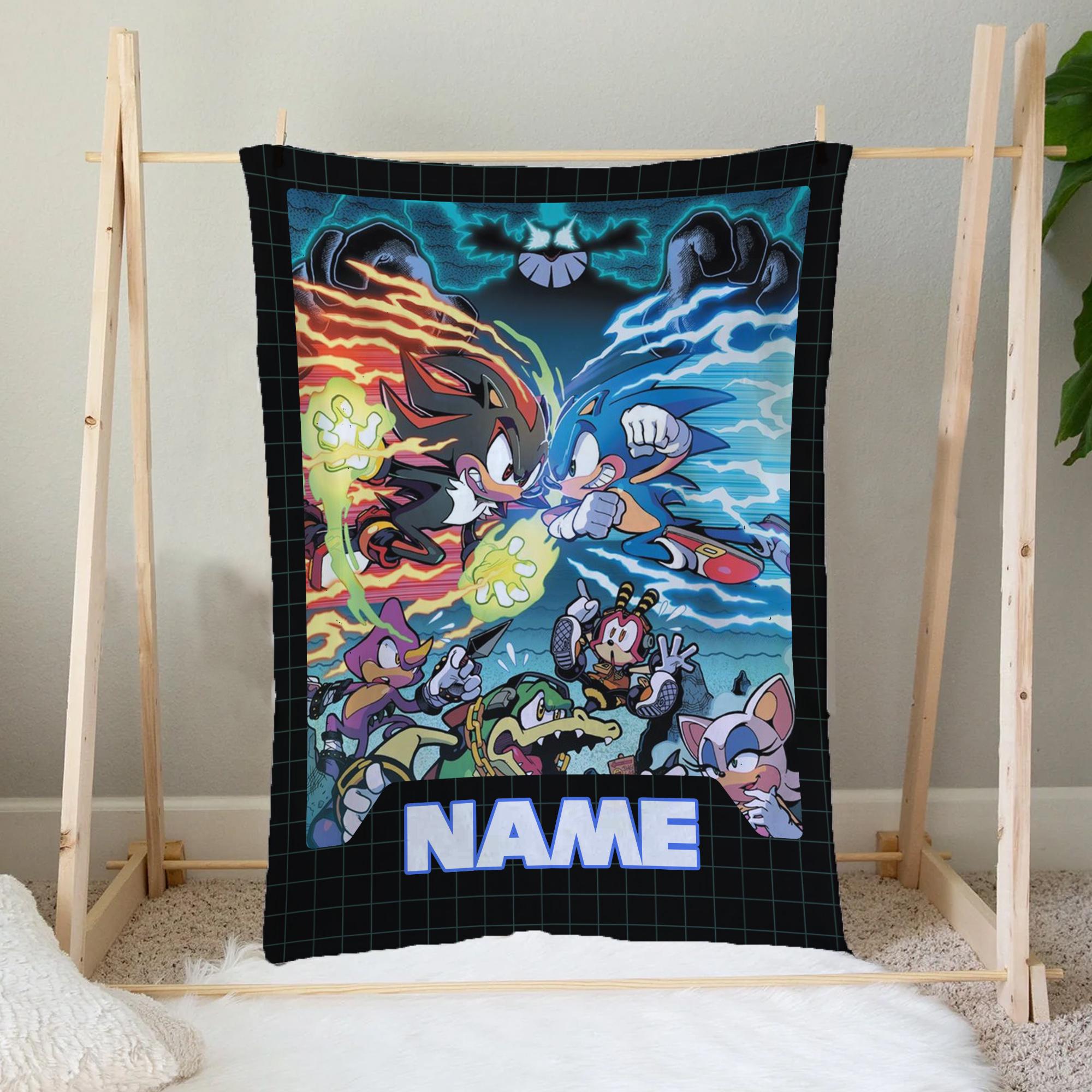Discover Custom Sonic The Hedgehog Blanket, Personalized Cartoon Hedgehog Minky Sherpa Blanket