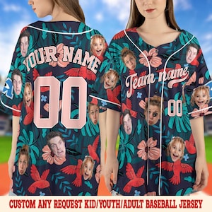 Custom Face Hawaiian Baseball Jersey With Teamname Name Number, Personalized Tropical Hawaii Shirt For Men Women Youth Button Shirt OHTQ05