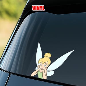 Tinker Bell Disney Fairies Peeker Peeking Car Window Decals - Bumper Waterproof Stickers,  &quot;Faith, Trust, Pixie Dust” Sticker  AXHF04