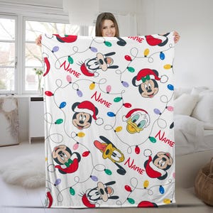 Personalized Name Mickey And Friends Blanket, Christmas Disney Blanket, Minnie, Daisy, Donald, Goofy,Pluto,Fleece Mink Sherpa Blanket UM4T04