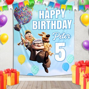Disney UP Family Birthday Backdrop/Disney UP Birthday Banner/Carl Ellie Backdrop/Custom Disney UP Birthday Backdrop KDMU18