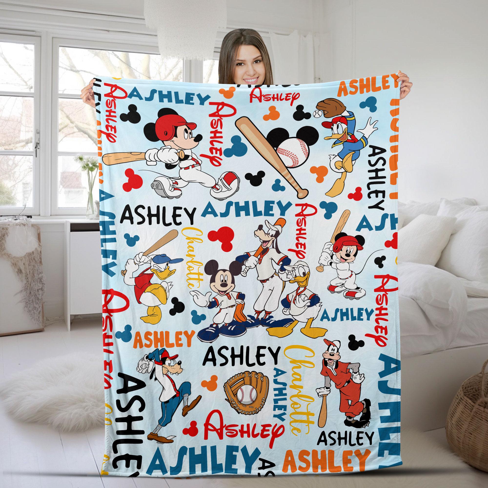 Discover Personalized Watercolor Mickey and Friends Team Disney Baseball Blanket